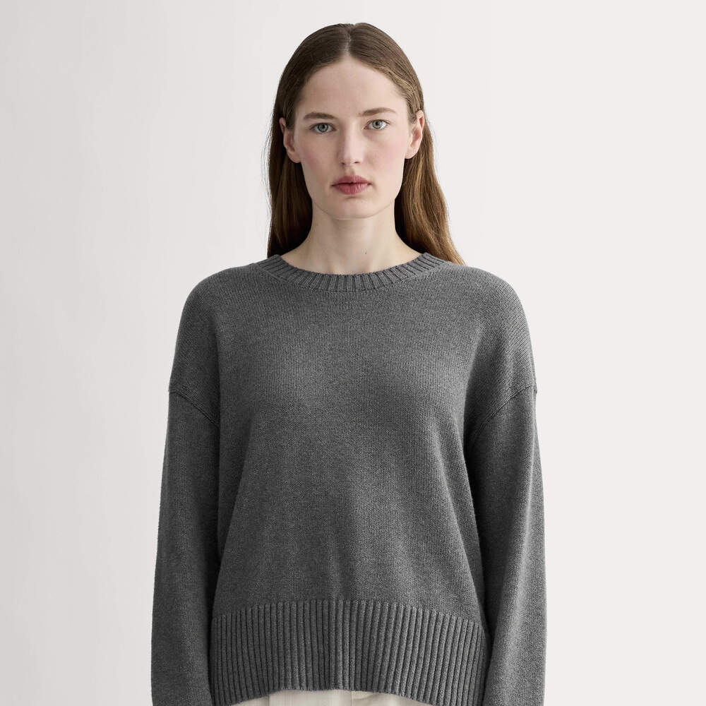 Everlane Women's Boxy Sweater in Everyday Cotton in Heathered Charcoal, Size 2XS